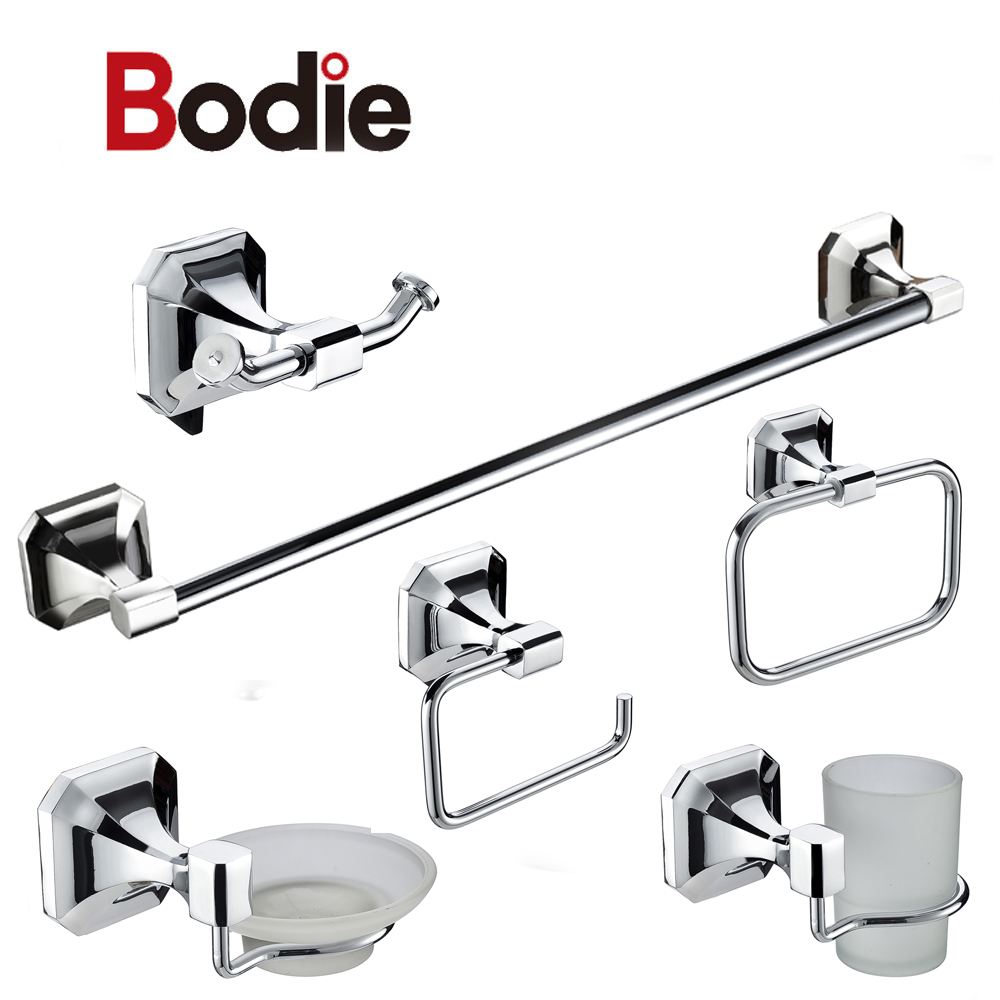Best Price for Bathroom Fittings Robe Hook - Square Plate Zinc Alloy Chrome Bathroom Accessories 6pcs Unique Bath Hardware Set 12800 – Bodi