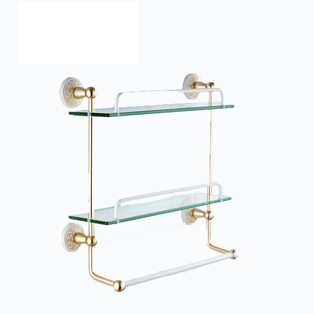 OEM manufacturer Bathroom Design Glass Shelf - Unique Bathroom Hardware Double Glass Shelf  16614WT – Bodi