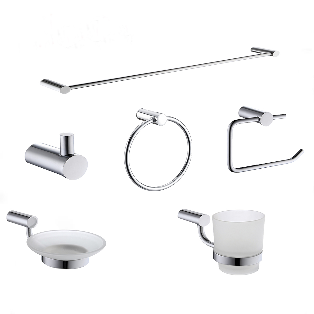 Factory Supply Bathroom Accessories Hotel - Bathroom Luxury Accessories Zinc Round Washroom Accessories 6 Pieces Set 6600 – Bodi