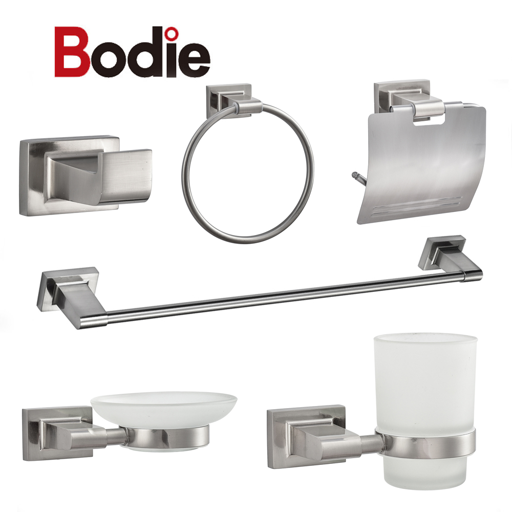 Hot-selling Bathroom Accessories Hardware Set - Zinc accessories bathroom brushed square bathroom accessories set for bathroom 11800 – Bodi
