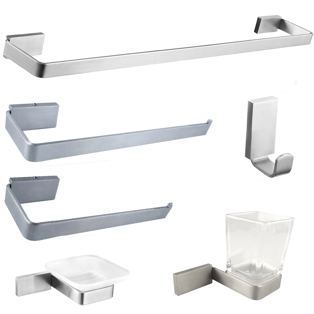 Free sample for Zinc Bathroom Accessories Set - Bathroom hanger sets stainless steel 304 bathroom accessories sets brushed bathroom hardware 14300 – Bodi