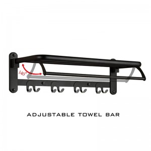 Foldable Towel Rack for Bathroom Wall Mounted, with Towel Hooks and Adjustable Towel Bar,304 Stainless Towel Holder, chrome