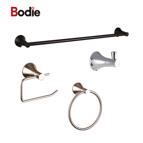 OEM Manufacturer Brass Bathroom Accessories - Zinc Wall Mounted Bathroom Accessories Round Base Hardware 4 Pieces Set 18000-4 – Bodi