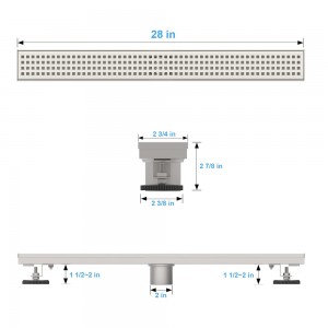 24 Inch Shower Linear Brushed Drain Rectangular Floor Drain with Accessories Square Hole Pattern Cover Grate Removable SUS304
