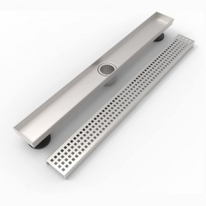 24 Inch Shower Linear Brushed Drain Rectangular Floor Drain with Accessories Square Hole Pattern Cover Grate Removable SUS304