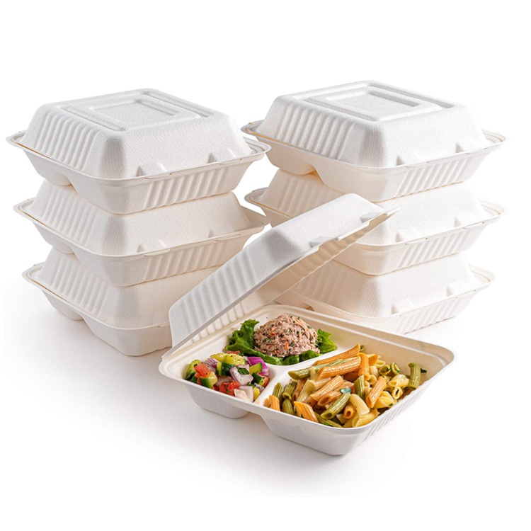 Custom Pizza Corrugated Box - Custom Biodegradable Sugarcane Bagasse Compartment Lunch burger Box  – Tingsheng