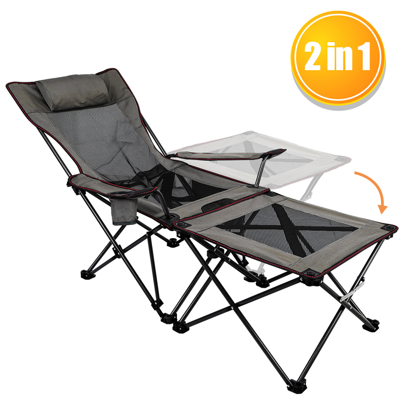High Quality Small Camping Chair Manufacturer –  2 in 1 Foldable Camping Lounge Chair with Detachable Side Table for Camping Fishing Beach and Picnics – Xgear
