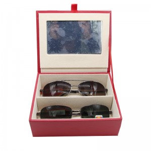 Handmade premium leather 2 eyewear case with mirror