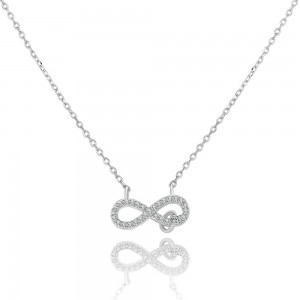 White Cz Zircon Sterling Silver Diamond Infinity Pendant Necklace