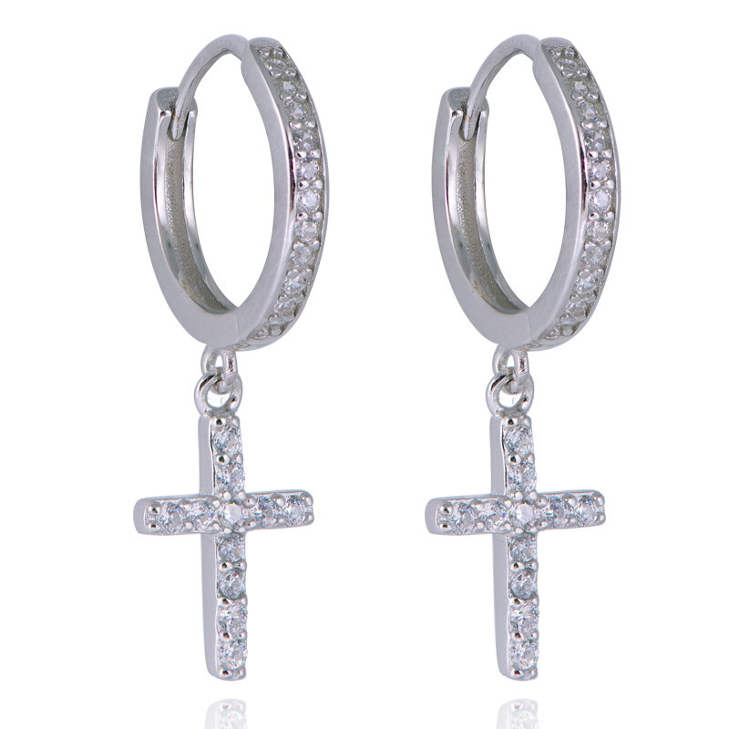 China New Product Cute Big Earrings - Latest Design Cross White Gold Earrings – XH&SILVER