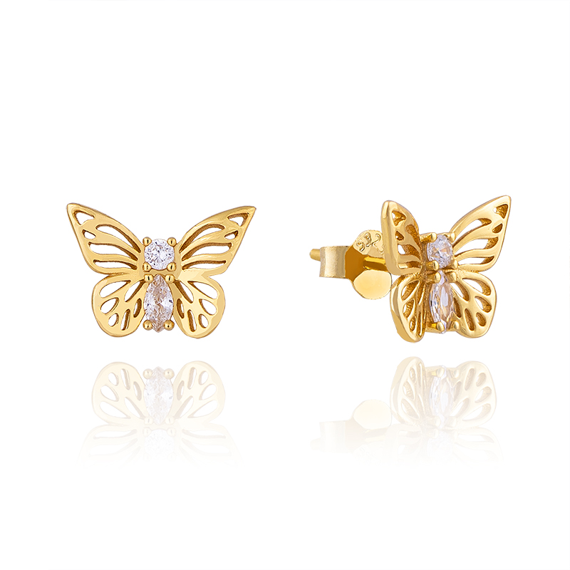 China wholesale Turtle Earrings - 2022 Design 18K Yellow Gold Cutout Butterfly Earrings – XH&SILVER