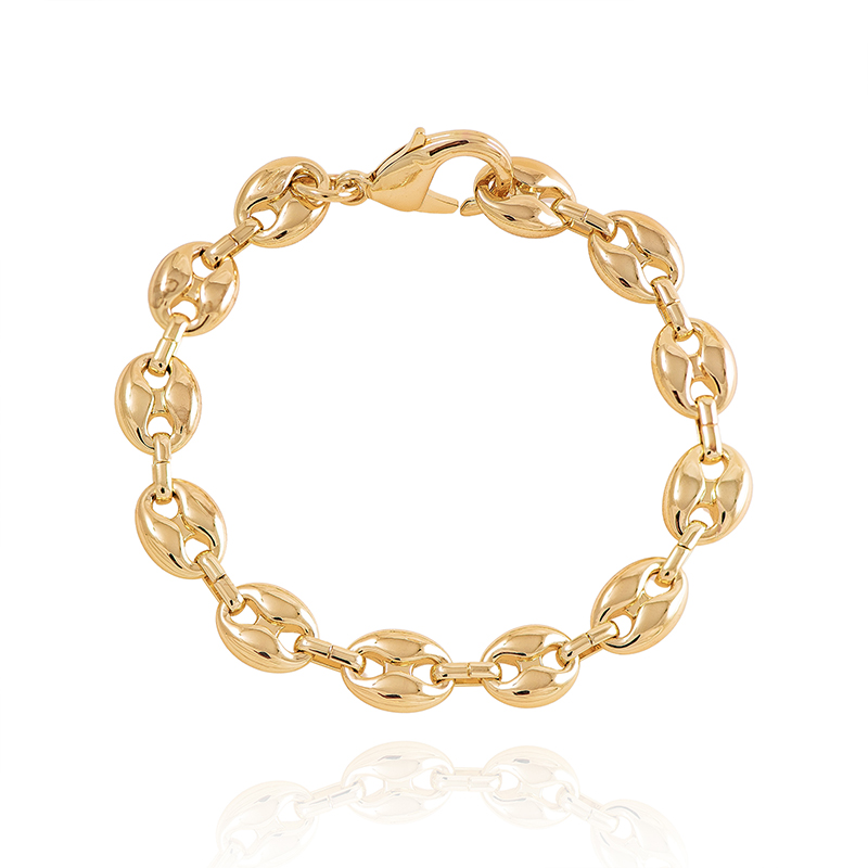 Cheapest Price Zircon Cuff Bracelet Women - 18K Classic Pig Nose Yellow Gold Cuban Chain – XH&SILVER