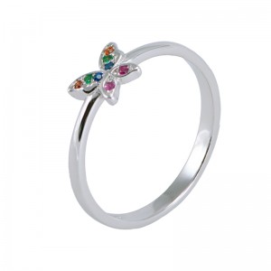 Pave Diamond Butterfly Colorful Zircon Butterfly Ring In Sterling Silver