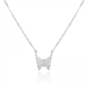 925 Sterling Silver Butterfly Zircon Necklace Fashion Romantic Eternity