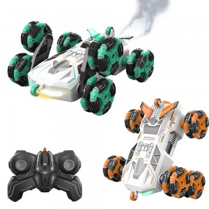 Xinfei Deformation 6 wheel 20mins play light up musical remote control stunt car with spray
