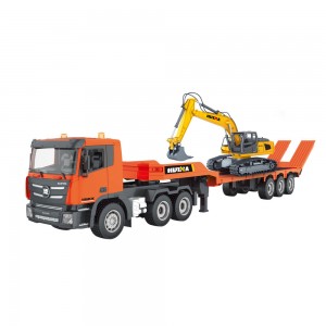 1:18 Engineering Construction car 9ch plastic rc tow truck with excavator