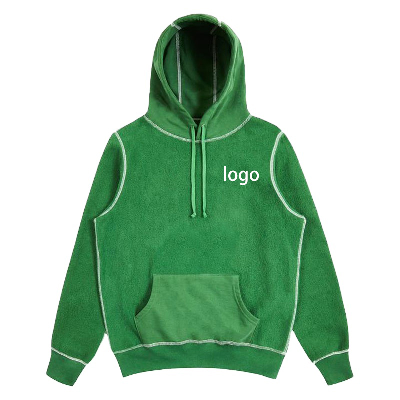 Gepasmaakte 100% katoen omgekeerde geweef hoodies trui fleece kontras gestikte oorgrootte mans hoodie