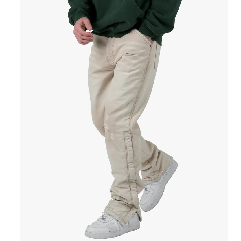 wholesale high quality cotton vintage lined work pants cargo men unisex baggy stacked fleece lined pants