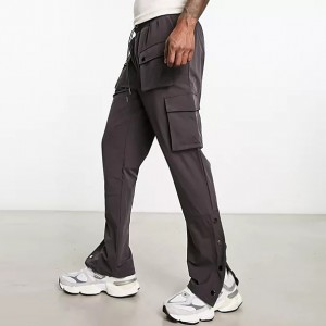 wholesale custom streetwear in charcoal with popper hem baggy blank 6 pocket pantalon cargo pants for men