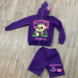 custom logo wholesale short full zip up hoodies and jogger sets unisex 2 piece set short sweatsuit tracksuit for men