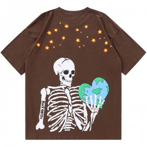 wholesale hot sale high quality cotton heavy weight loose skull print t shirt