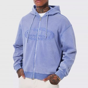 custom manufacture high quality acid wash pullover sweatshirt drop shoulder men hoodies oversized distressed zip hoodies
