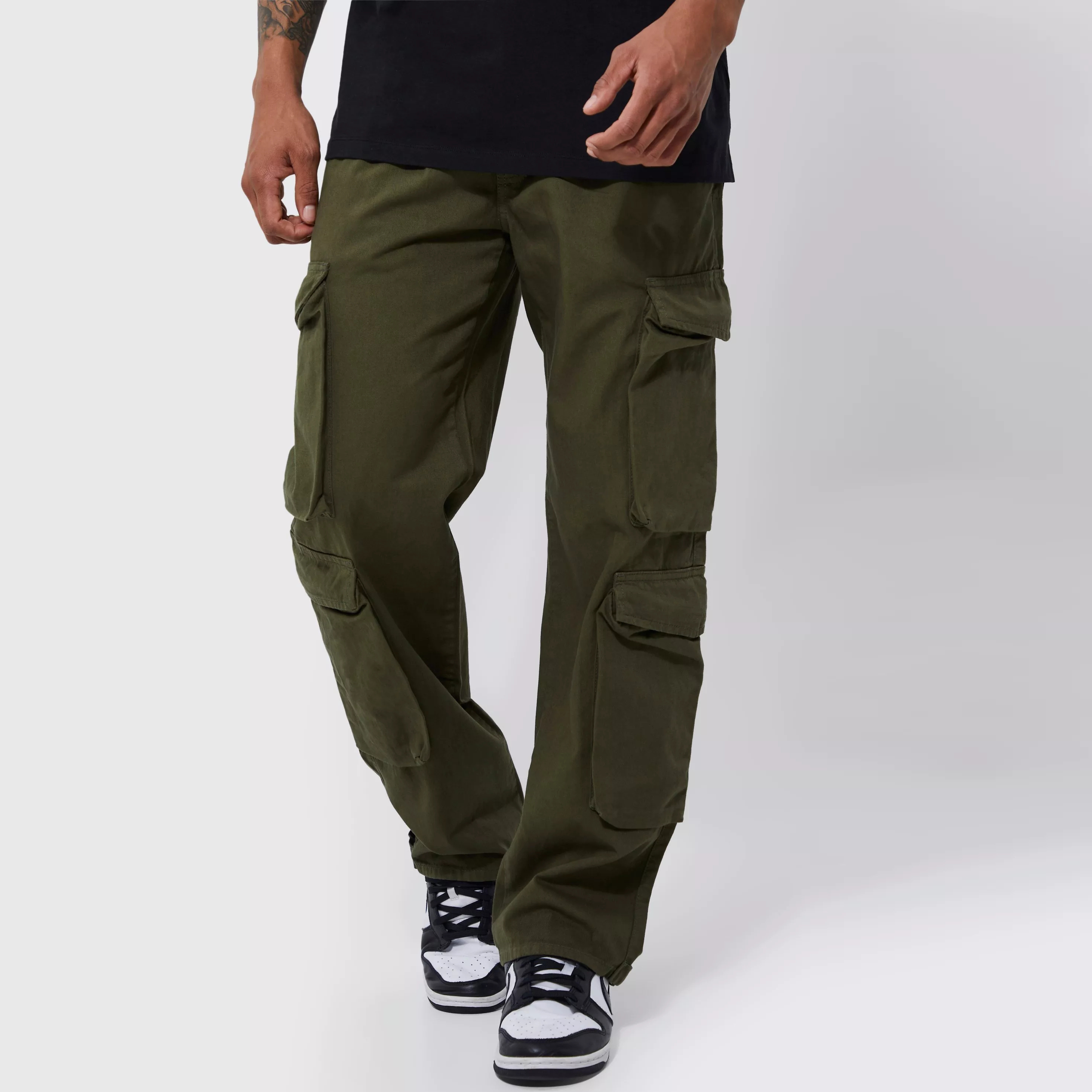 custom wholesale streetwear with side 6 pocket multi blank baggy cotton nylon waist relaxed peached twill 3d cargo pants for men