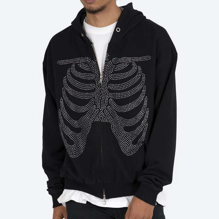 Xinge Clothing одати ангури сиёҳ skeletonfull zip up hoodie