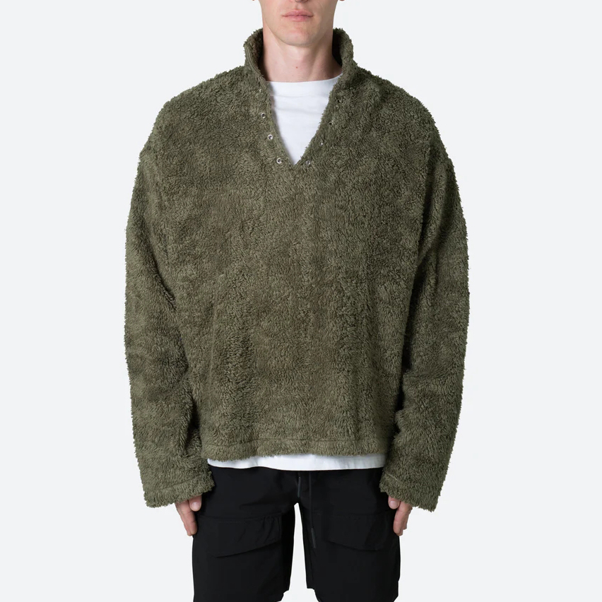 उच्च गुणवत्ता वाली लंबी आस्तीन ऊनी स्वेटर बड़े आकार के रिक्त पुरुष शेरपा हुडीज़ का निर्माण करें