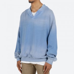 tersuai berkualiti tinggi 100% cotton tie dye design oversized v neck hoodies
