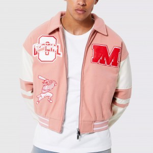 wholesale high quality varsity vintage oversized pink embroidery bomber men jacket