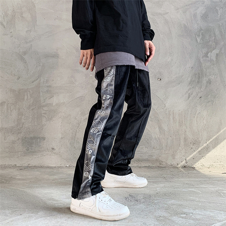 Pantalones de chándal personalizados de alta calidad del terciopelo del hombre del diamante artificial del basculador del sudor del terciopelo del vintage de Hip Hop