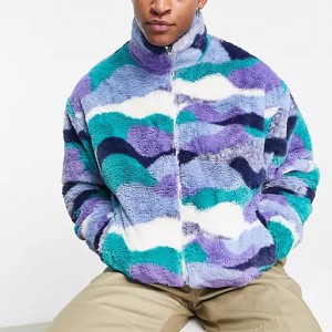 custom oem design 100% cotton sherpa fleece warm all full print men oversized zip hoodie