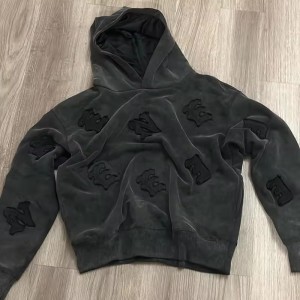 Manufacturers Custom High Quality Stone Wash Tracksuit Patch Logo Oversized Distressed Acid Wash Hoodie