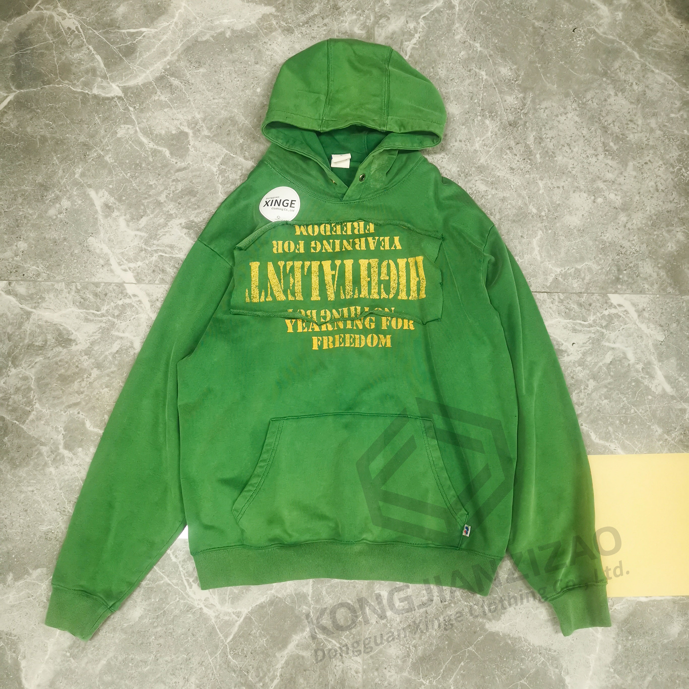 προσαρμοσμένο λογότυπο εκτύπωση πράσινο μεγάλου μεγέθους φαρδύ πουλόβερ ταλαιπωρημένο vintage streetwear βαμβακερά hoodies ανδρικά