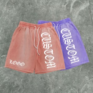 manufacture high quality distressed acid washed cotton print logo casual men shorts