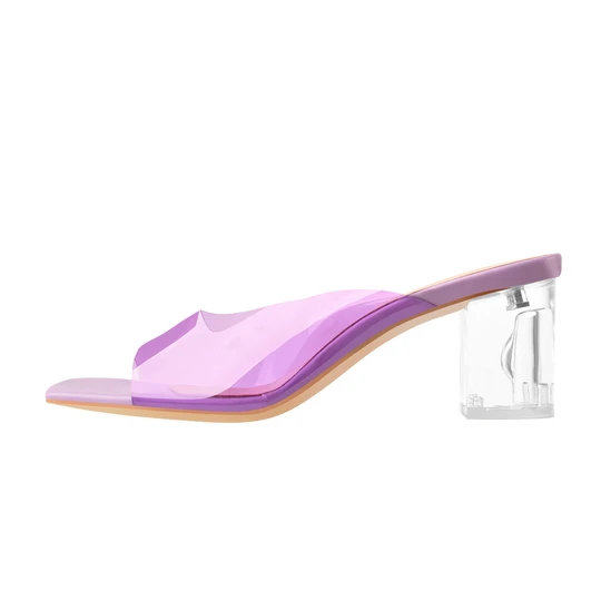 Purple Transparent Chunky Heel Square Toe Sandals