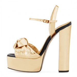 Customized high chunky heels sandals with gold/Silver patent leather platform evening dress