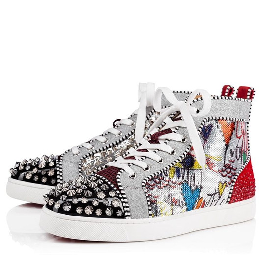 Christian Louboutin No Limit F18 High Top Silver Spikes Shoes