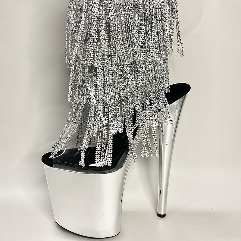 Sliver platform patent leather stiletto heels stripper fluffy heels