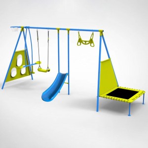 China wholesale Real Wood Swing Sets Supplier –  XNS053 Swing Playset with Mini Trampoline and Slide – Xiunan