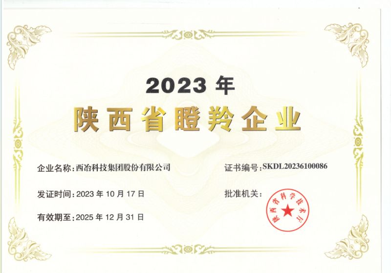 Xiye bori “2023 Gazelle Enterprise of Shaanxi Province” ti a gbejade nipasẹ Ẹka Imọ-ẹrọ ati Imọ-ẹrọ ti Agbegbe Shaanxi