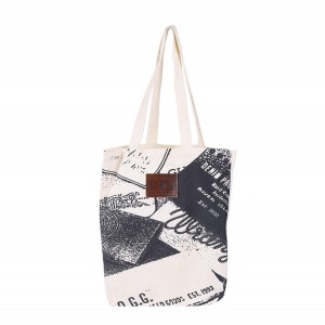 Custom printed standard size black plain cotton canvas tote bag