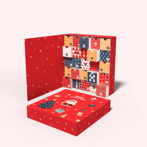 Custom Design Empty Red Christmas Advent Calendar Packaging Cardboard Box With 24 Drawers