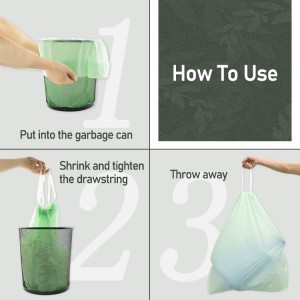 Eco heavy duty customize 100% bio degradable disposable plastic drawstring kitchen rubbish bin trash garbage bag on roll