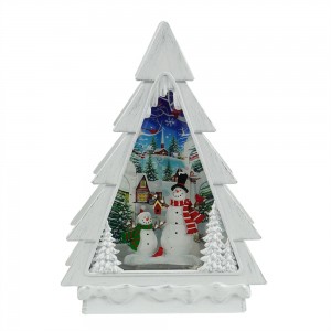 MELODY resin snowman scene LED light up glitter swirling water spinning Christmas Tree Snow Globe Lantern Decoration