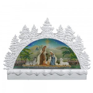 MELODY LED resin nativity scene Swirling Glitter arch Candle Lantern Water Spinning Christmas snow globe
