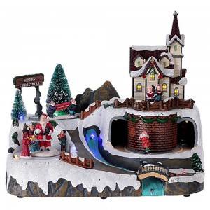 Colorful painted snow scene Led polyresin music christmas village decoration with movement