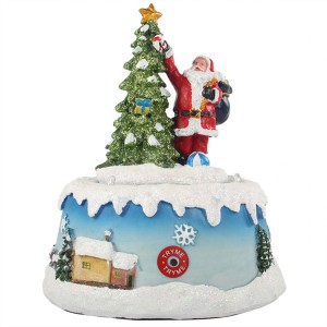 Polyresin battery operated rotating colorful Led animated Santa figuire navidad tabletop Christmas decoration