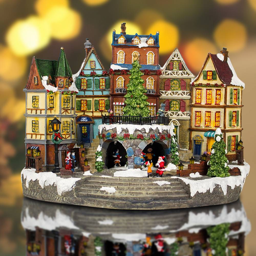 OEM/ODM Factory Christmas Snow Village Set - LED light up animated north pole train station resin musical Christmas village for seasonal decor and gift – Melody